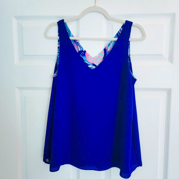 Lilly Pulitzer Reversible Tank Top-Twilight Blue Scale Up Print - Picture 3 of 10